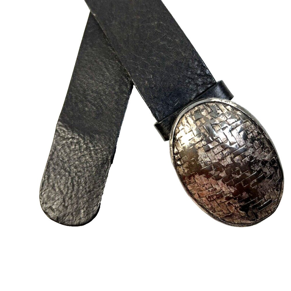 Garuglieri Pewter Buckle Leather Belt Women's Large Brown Made In Italy 1.5" W